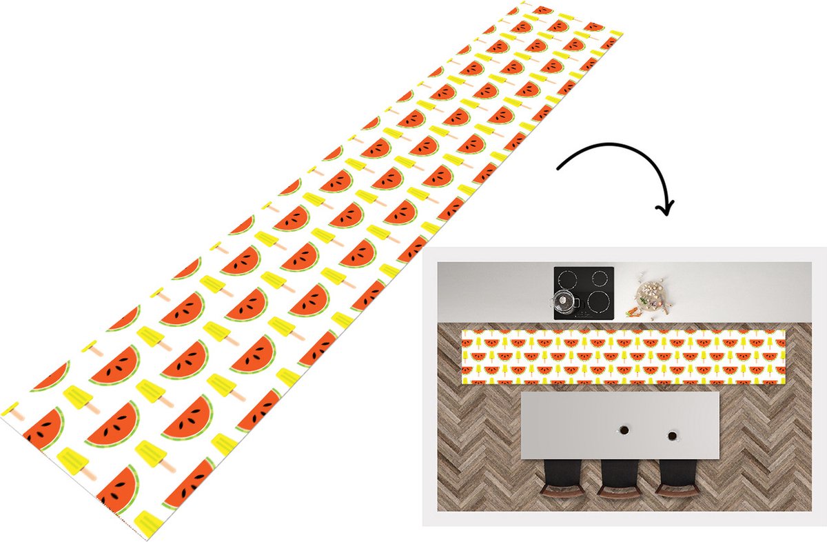 KitchenYeah Keukenloper - Loper keuken - IJs - Watermeloen - Patronen - Zomer - 300x50 cm - Keukenloper vinyl Multicolor