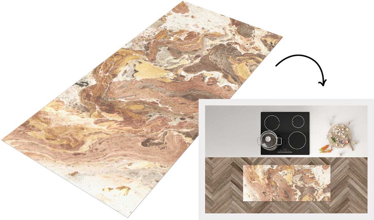 KitchenYeah Keukenloper - Loper keuken - Geel - Kristal - Graniet - 120x50 cm - Keukenloper vinyl Multicolor