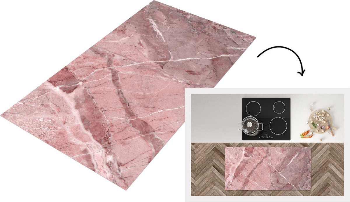 KitchenYeah Keukenloper - Loper keuken - Graniet - Keien - Wit - Roze - Keukenloper vinyl, foto 2