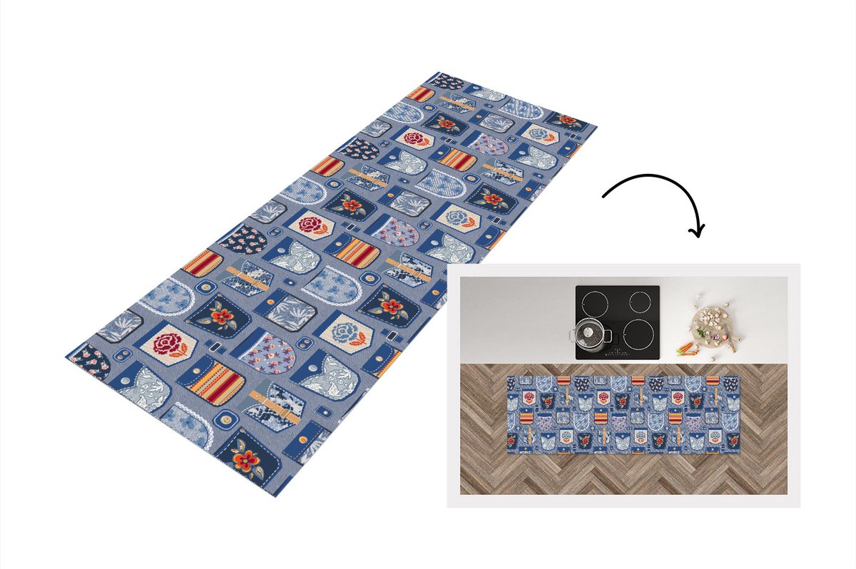 KitchenYeah Keukenloper - Loper keuken - Broek - Denim - Patch - Patronen - Keukenloper vinyl, foto 6