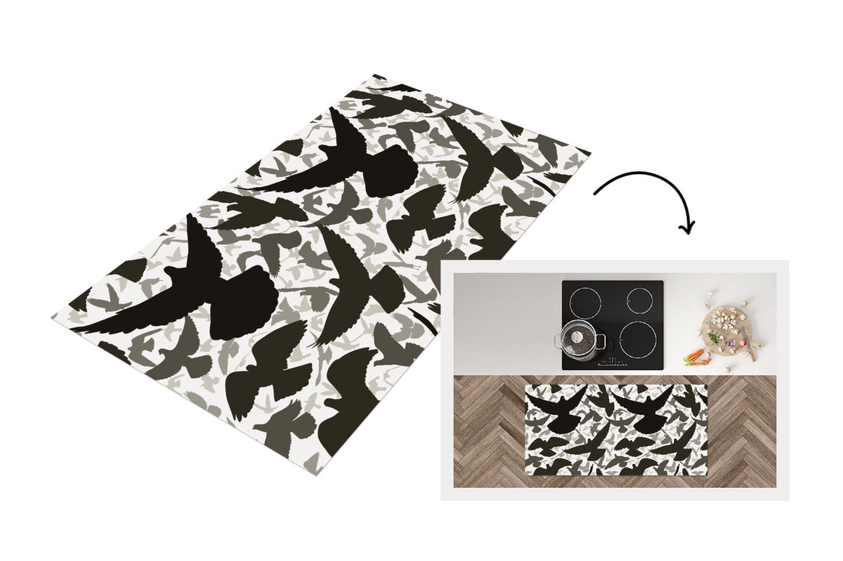 KitchenYeah Keukenloper - Loper keuken - Duif - Vliegen - Patronen - Vogels - 120x60 cm - Keukenloper vinyl Multicolor