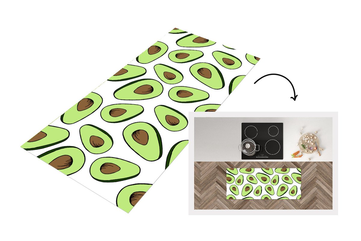 KitchenYeah Keukenloper - Loper keuken - Avocado - Patronen - Pastel - 120x50 cm - Keukenloper vinyl Multicolor