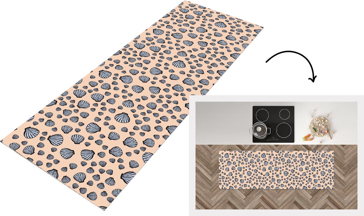 KitchenYeah Keukenloper - Loper keuken - Schelpen - Strand - Patronen - 150x50 cm - Keukenloper vinyl Multicolor