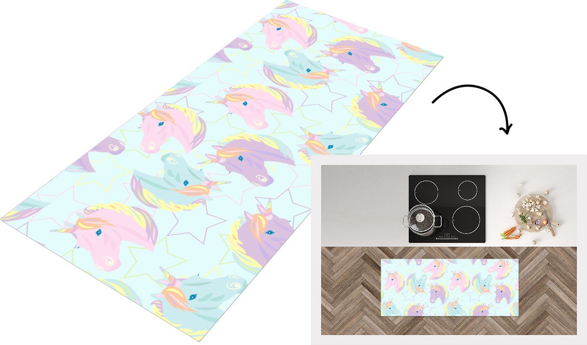 KitchenYeah Keukenloper - Loper keuken - Unicorn - Sterren - Patronen - 120x50 cm - Keukenloper vinyl Multicolor