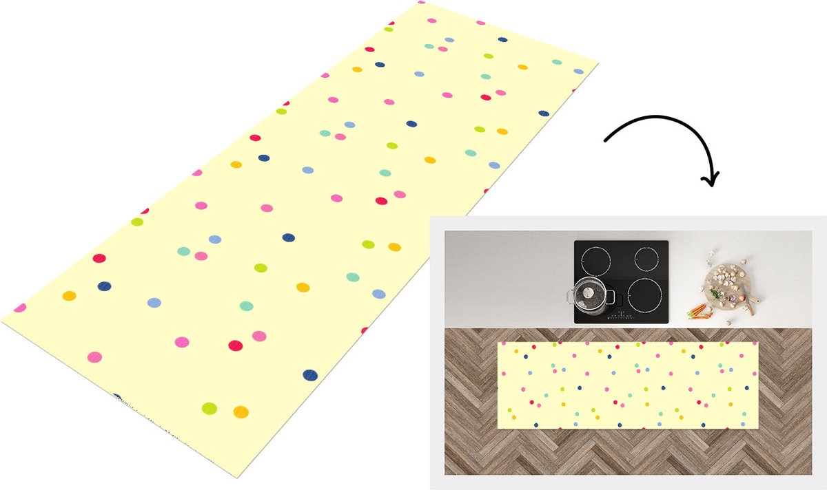 KitchenYeah Keukenloper - Loper keuken - Confetti - Patronen - Pastel - 180x60 cm - Keukenloper vinyl Multicolor
