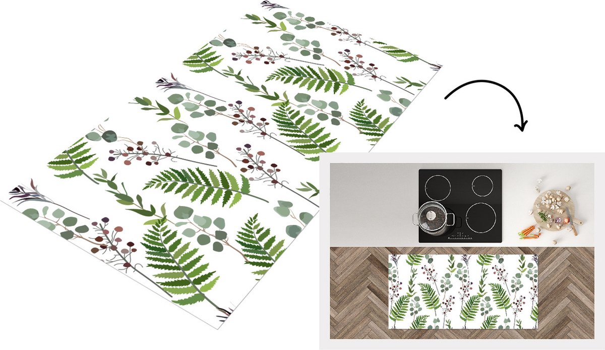 KitchenYeah Keukenloper - Loper keuken - Planten - Patronen - Bladeren - Kruiden - 120x60 cm - Keukenloper vinyl Multicolor