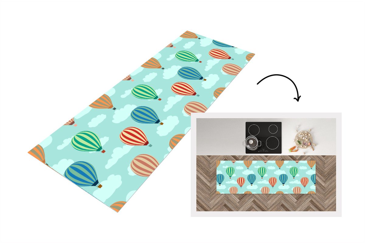 KitchenYeah Keukenloper - Loper keuken - Patronen - Lucht - Luchtballon - 180x60 cm - Keukenloper vinyl Multicolor