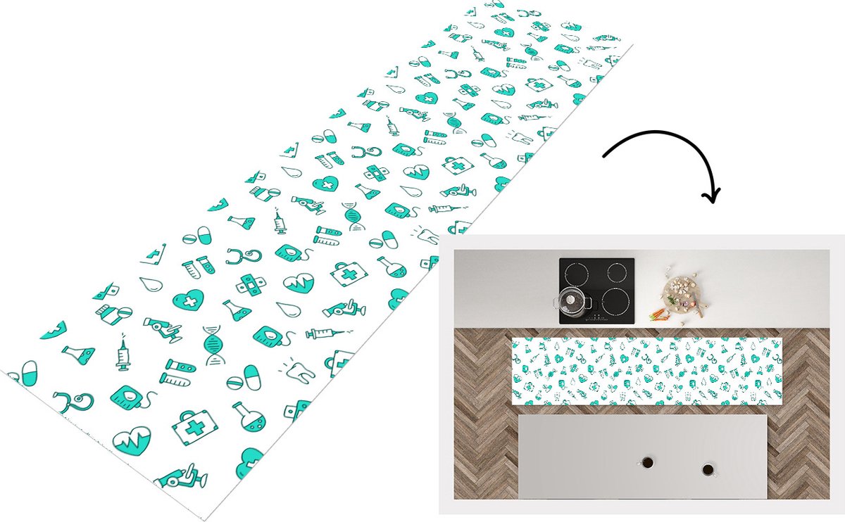 KitchenYeah Keukenloper - Loper keuken - Zorg - Medicijnen - Design - 200x50 cm - Keukenloper vinyl Multicolor