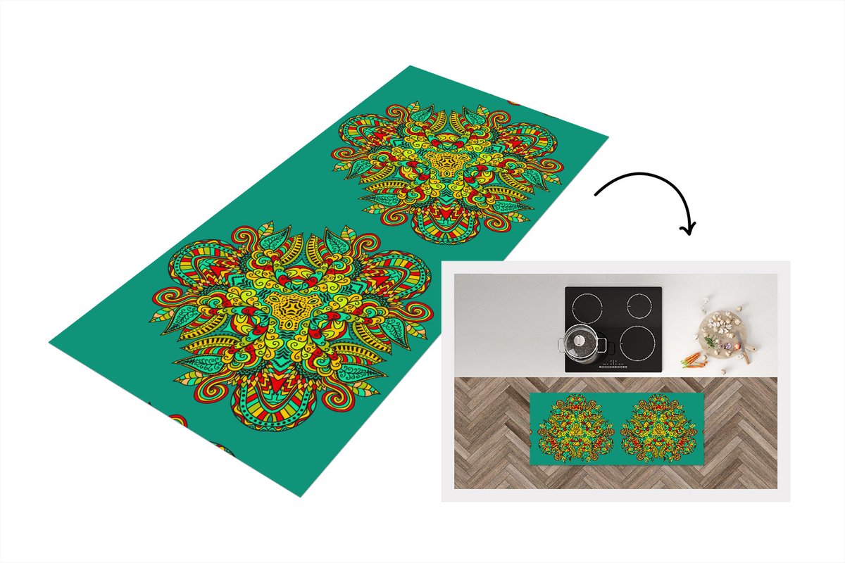 KitchenYeah Keukenloper - Loper keuken - Patronen - Krullen - Folklore - Keukenloper vinyl Multicolor