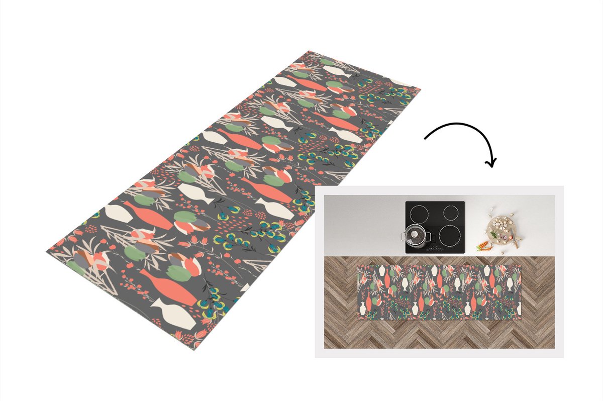 KitchenYeah Keukenloper - Loper keuken - Boeket - Bloemen - Patronen - 180x60 cm - Keukenloper vinyl Multicolor