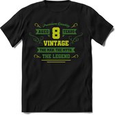 8 Jaar Legend - Feest cadeau kinder T-Shirt Jongens - Groen - Perfect Verjaardag Cadeau Shirt - grappige Spreuken, Zinnen en Teksten. Maat 104