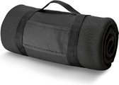 1x Fleece dekens/plaids zwart met afneembaar handvat 150 x 120 cm  - Fleecedekens - Woonaccessoires