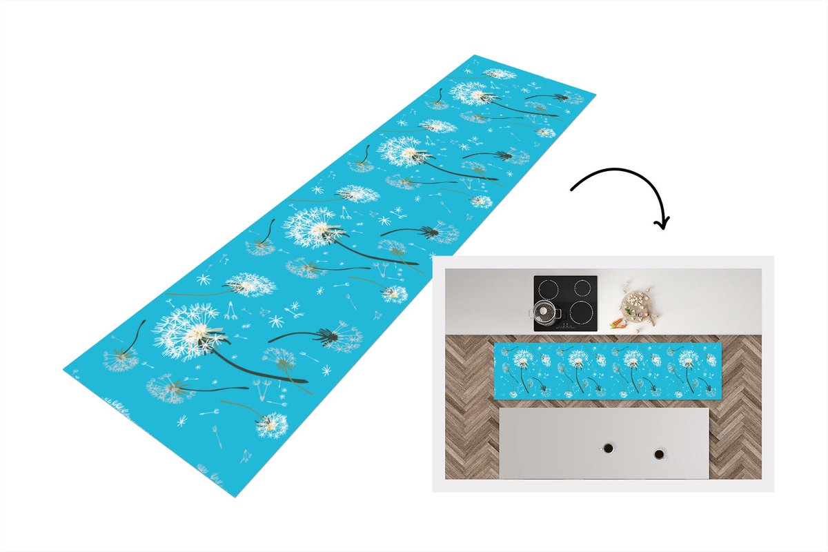 KitchenYeah Keukenloper - Loper keuken - Design - Plant - Paardenbloem - 200x50 cm - Keukenloper vinyl Multicolor