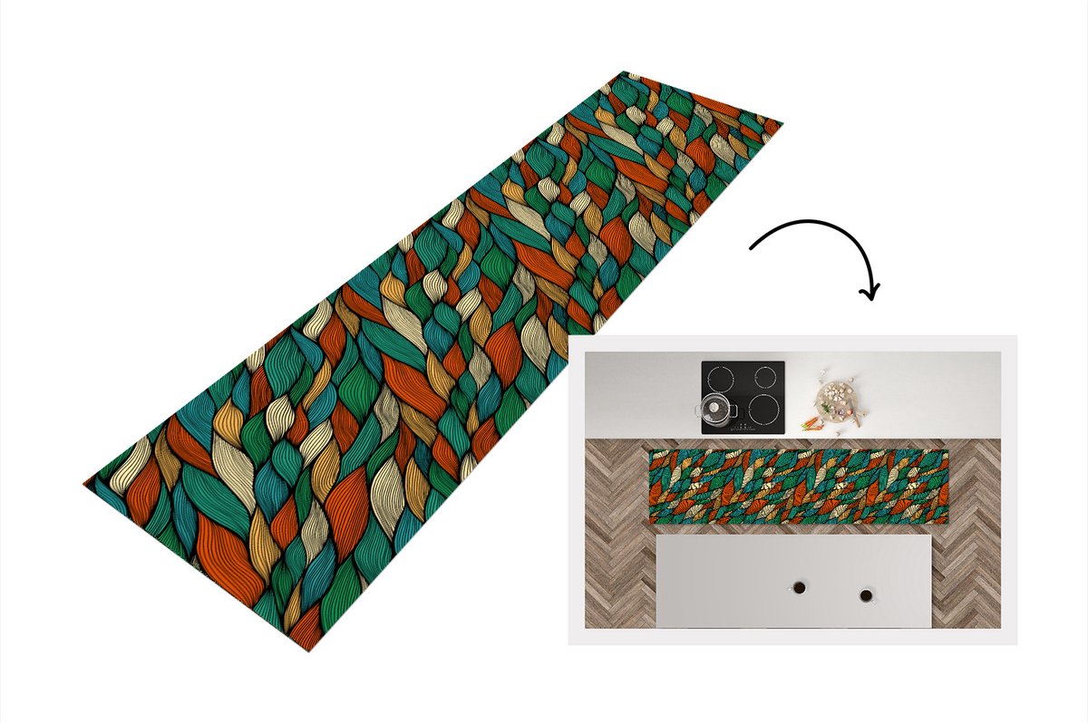KitchenYeah Keukenloper - Loper keuken - Line art - Herfst - Bohemian - Patronen - Keukenloper vinyl multicolor, foto 6