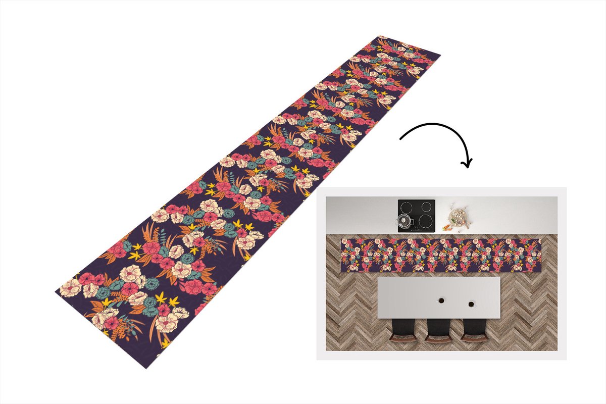 KitchenYeah Keukenloper - Loper keuken - Boeket - Bloemen - Tropisch - Patroon - 300x50 cm - Keukenloper vinyl Multicolor