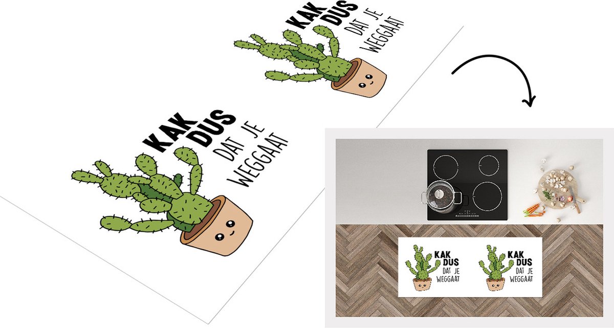 KitchenYeah Keukenloper - Loper keuken - Cactus - Afscheid collega - Quote - 120x50 cm - Keukenloper vinyl Multicolor