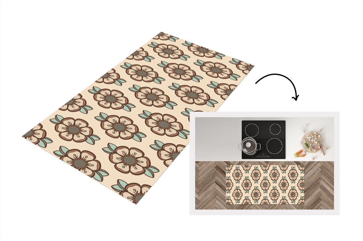 KitchenYeah Keukenloper - Loper keuken - Retro - Bloemen - Design - 120x60 cm - Keukenloper vinyl Multicolor