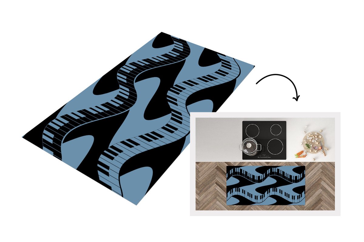 KitchenYeah Keukenloper - Loper keuken - Patronen - Piano - Blauw - Jaren 20 - 120x60 cm - Keukenloper vinyl Multicolor