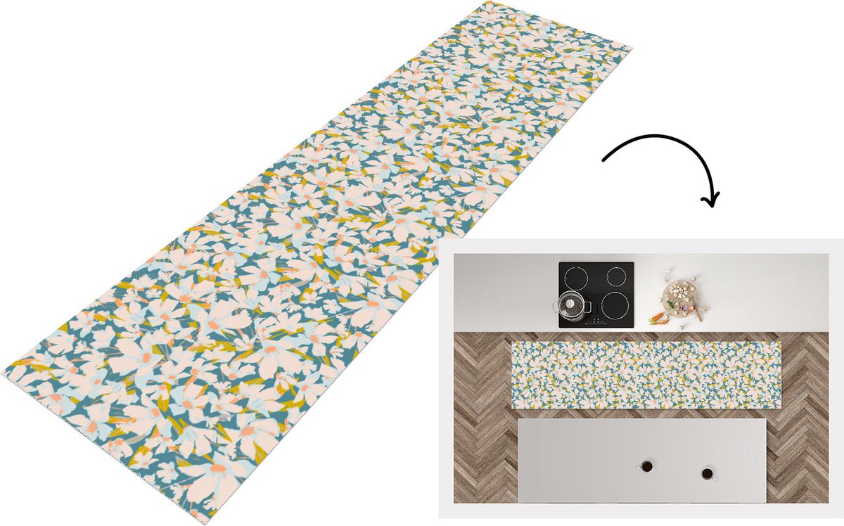 KitchenYeah Keukenloper - Loper keuken - Flora - Bloemen - Lente - 240x60 cm - Keukenloper vinyl Multicolor