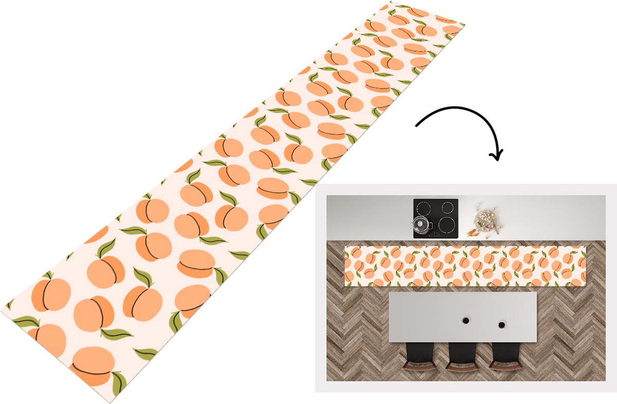 KitchenYeah Keukenloper - Loper keuken - Fruit - Abrikoos - Zomer - Patronen - 300x50 cm - Keukenloper vinyl Multicolor