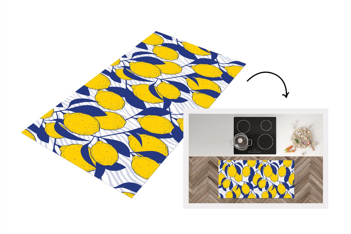 KitchenYeah Keukenloper - Loper keuken - Citroen - Zebra - Fruit - Patronen - 120x60 cm - Keukenloper vinyl Multicolor