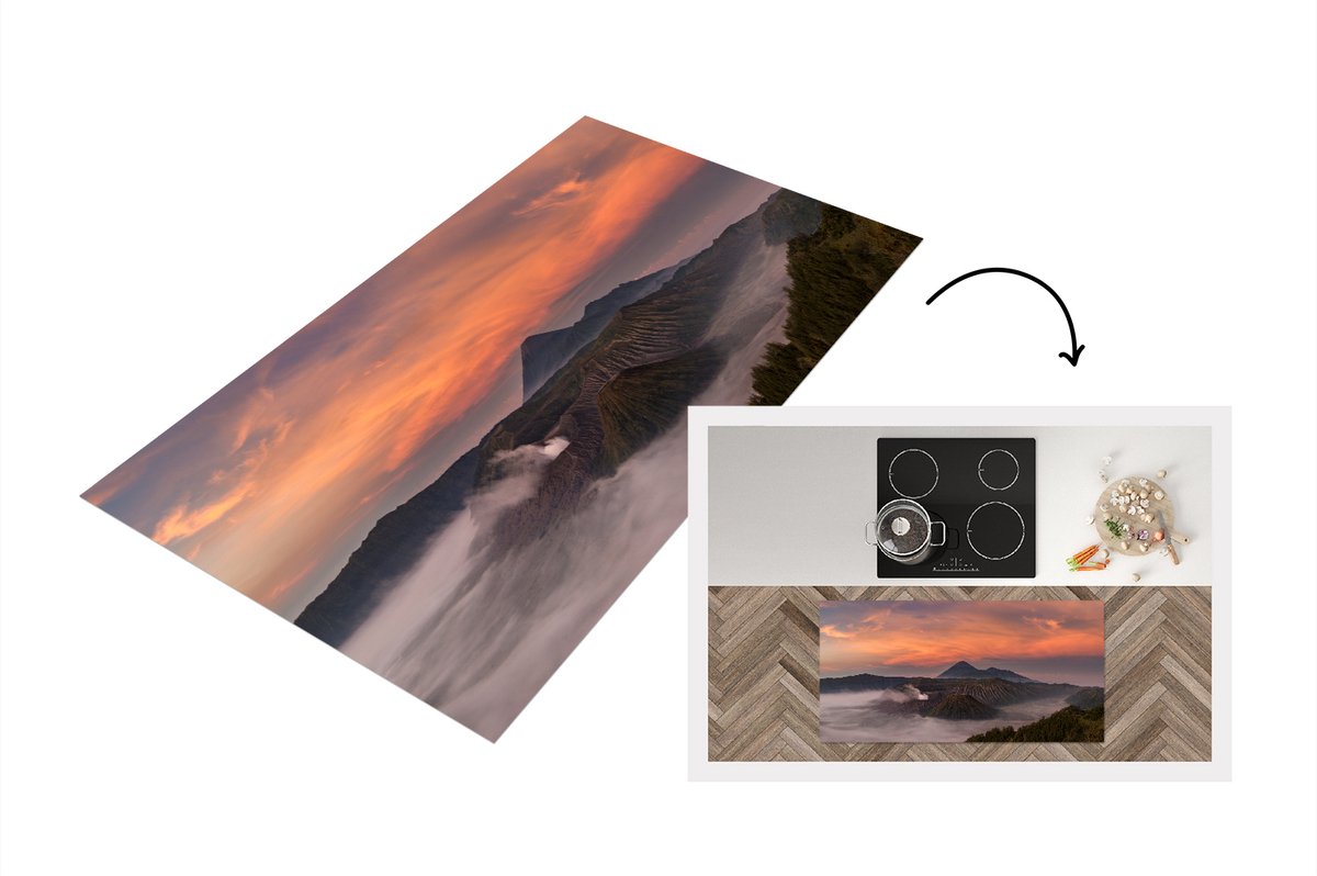 KitchenYeah Keukenloper - Loper keuken - Bromo bij zonsondergang - 120x60 cm - Keukenloper vinyl Multicolor