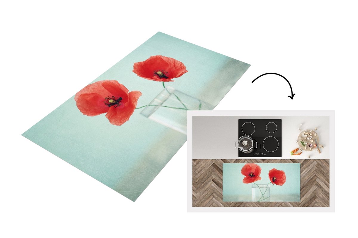 KitchenYeah Keukenloper - Loper keuken - Klaproos - Stilleven - Bloemen - 120x60 cm - Keukenloper vinyl Multicolor