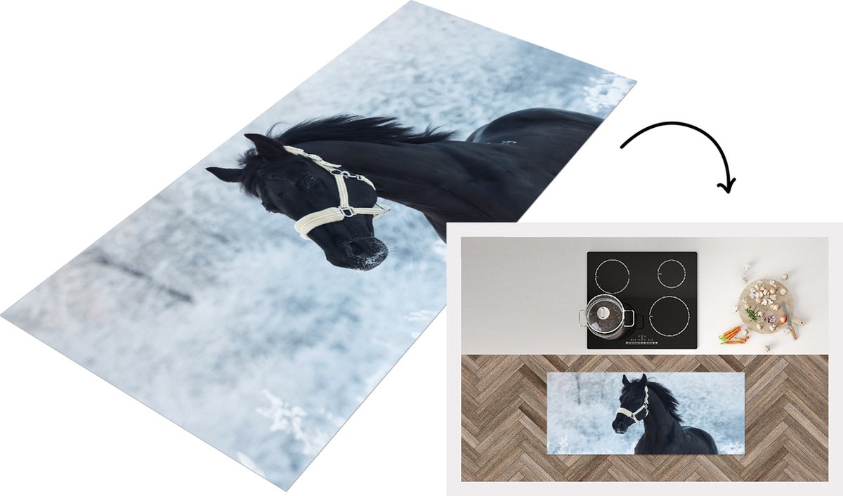 KitchenYeah Keukenloper - Loper keuken - Paard - Sneeuw - Bos - 120x50 cm - Keukenloper vinyl Multicolor