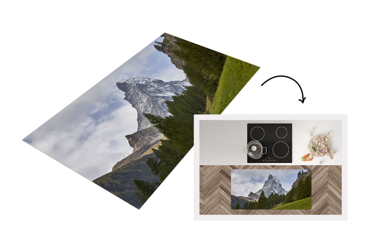KitchenYeah Keukenloper - Loper keuken - De Zwitserse Matterhorn achter een dennenbos - 120x60 cm - Keukenloper vinyl Multicolor