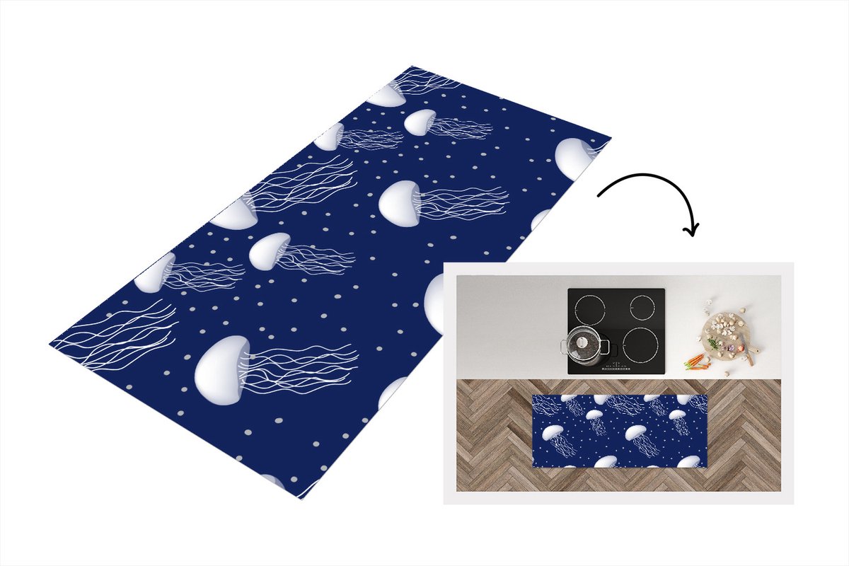 KitchenYeah Keukenloper - Loper keuken - Patronen - Water - Kwal - 120x50 cm - Keukenloper vinyl Multicolor