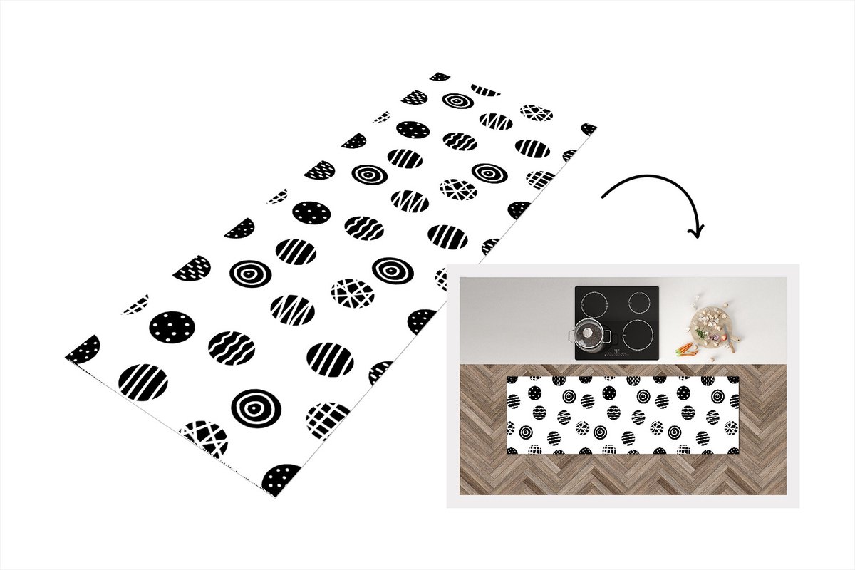 KitchenYeah Keukenloper - Loper keuken - Patronen - Stip - Zwart Wit - 200x50 cm - Keukenloper vinyl, foto 5