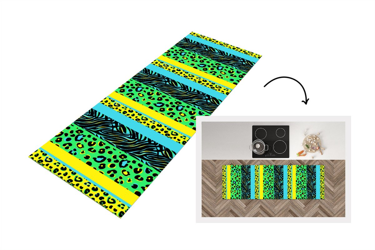KitchenYeah Keukenloper - Loper keuken - Design - Panterprint - Geel - Groen - Keukenloper vinyl, foto 4