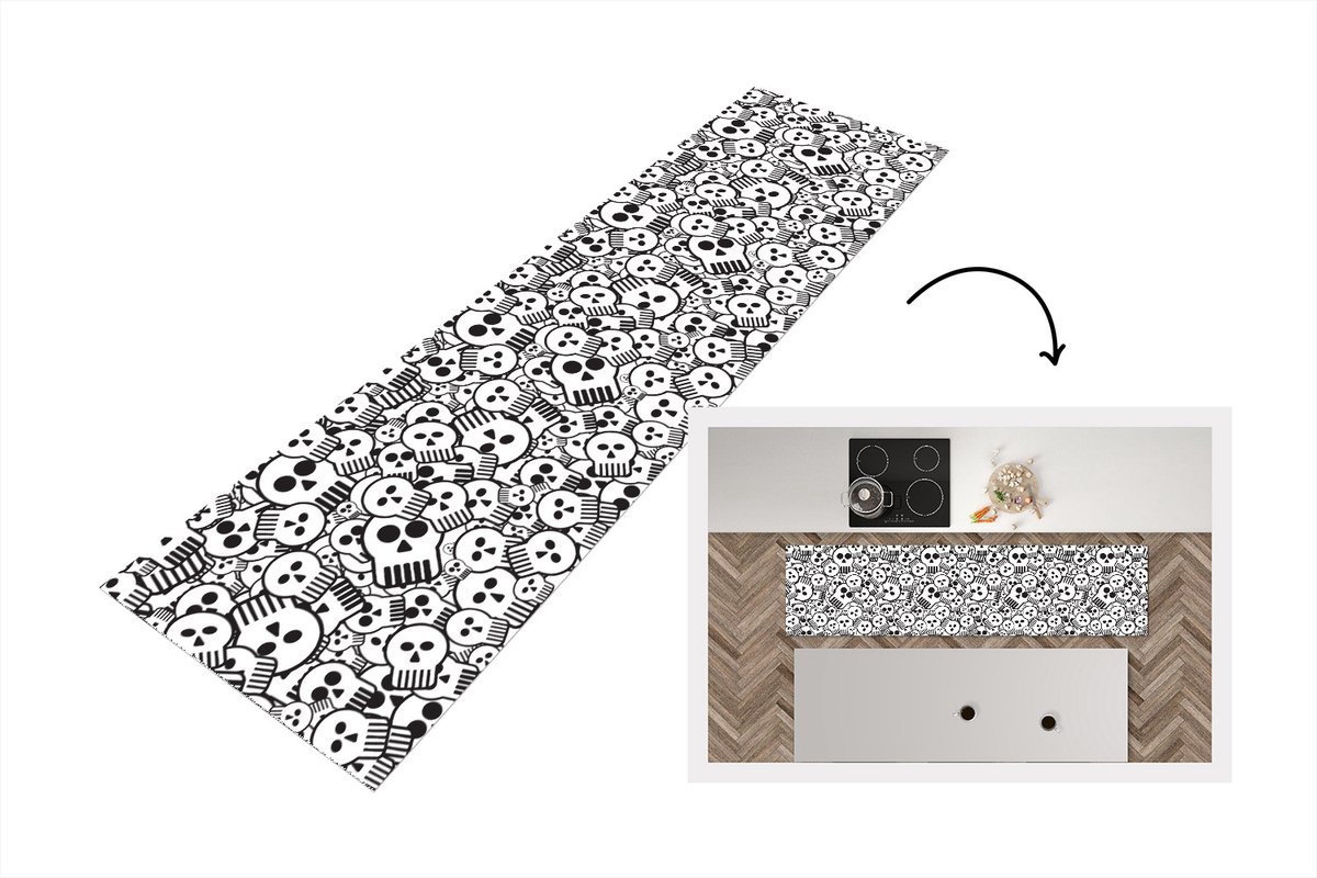 Keukenloper - Loper keuken - Schedel - Patronen - Punk - Cartoon - 240x60 cm - Keukenloper