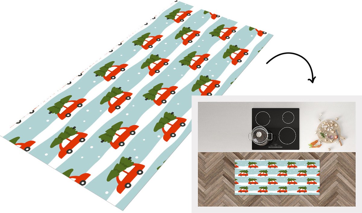 KitchenYeah Keukenloper - Loper keuken - Kerst - Kerstboom - Design - 120x50 cm - Keukenloper vinyl Multicolor