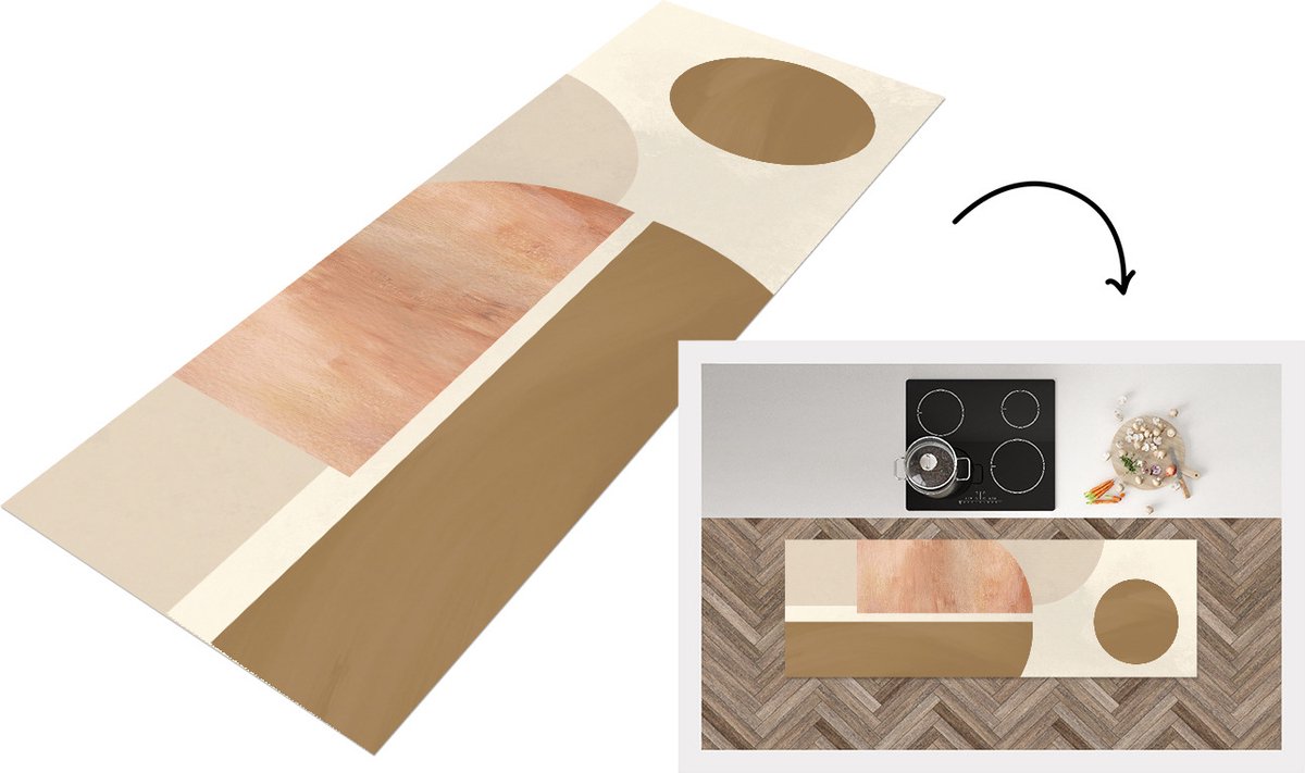 KitchenYeah Keukenloper - Loper keuken - Roze - Bruin - Abstract - Keukenloper vinyl, foto 2