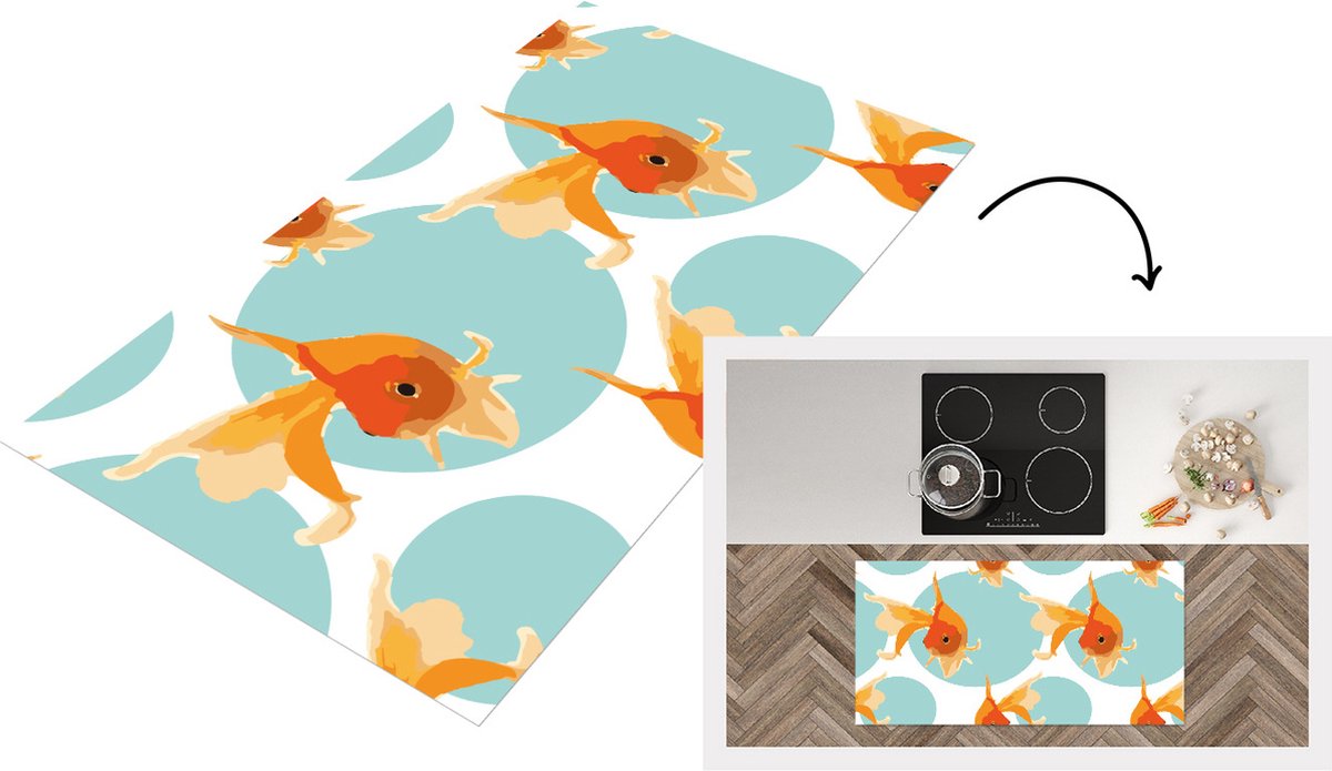 KitchenYeah Keukenloper - Loper keuken - Goudvis - Dieren - Bubbel - Patronen - 120x60 cm - Keukenloper vinyl Multicolor