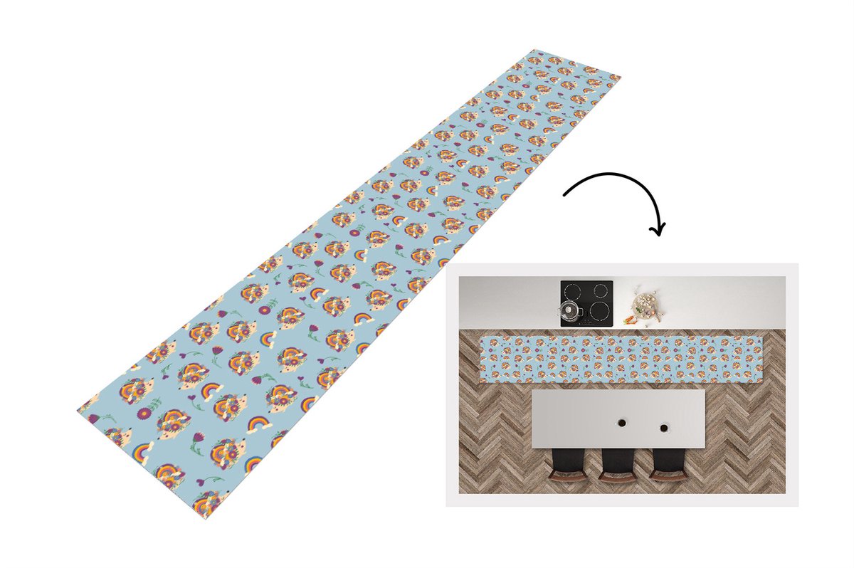 KitchenYeah Keukenloper - Loper keuken - Egel - Regenboog - Bloemen - Patroon - Kinderen - 300x50 cm - Keukenloper vinyl Multicolor