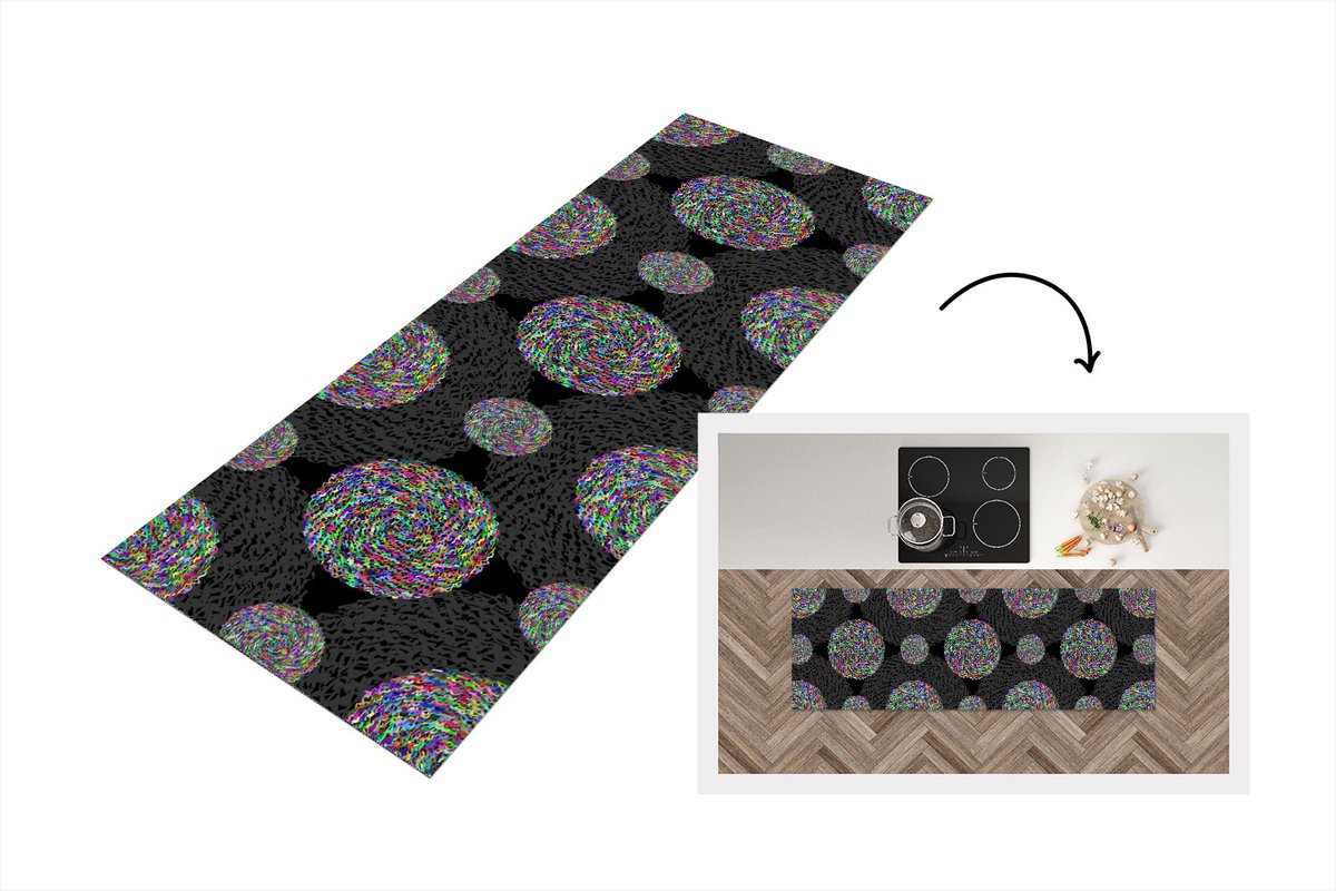 KitchenYeah Keukenloper - Loper keuken - Regenboog - Design - Cirkel - Patronen - 150x50 cm - Keukenloper vinyl Multicolor