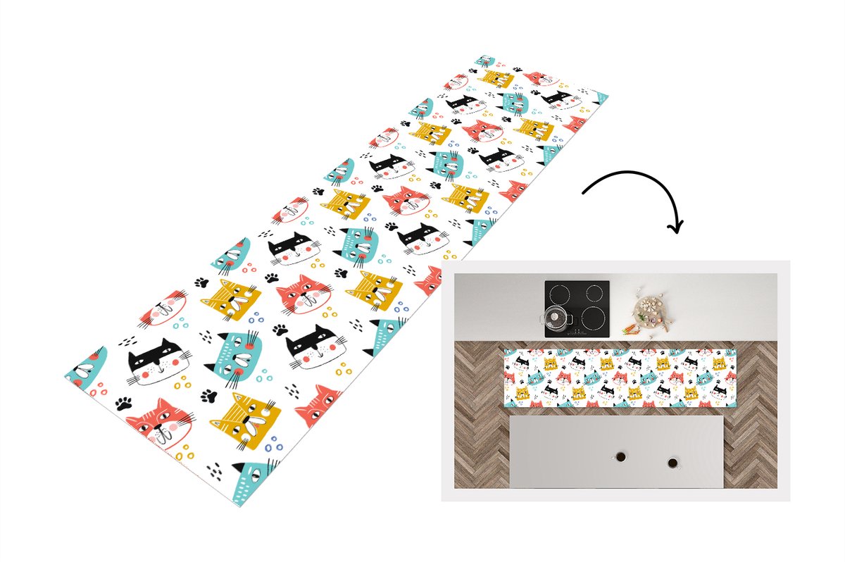 KitchenYeah Keukenloper - Loper keuken - Jongens - Patronen - Katten - Keukenloper vinyl multicolor, foto 6