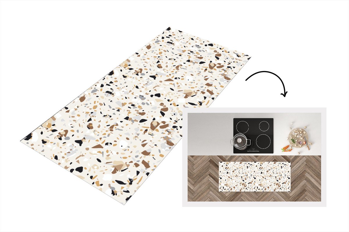 KitchenYeah Keukenloper - Loper keuken - Terrazzo - Patronen - Design - 120x50 cm - Keukenloper vinyl Multicolor