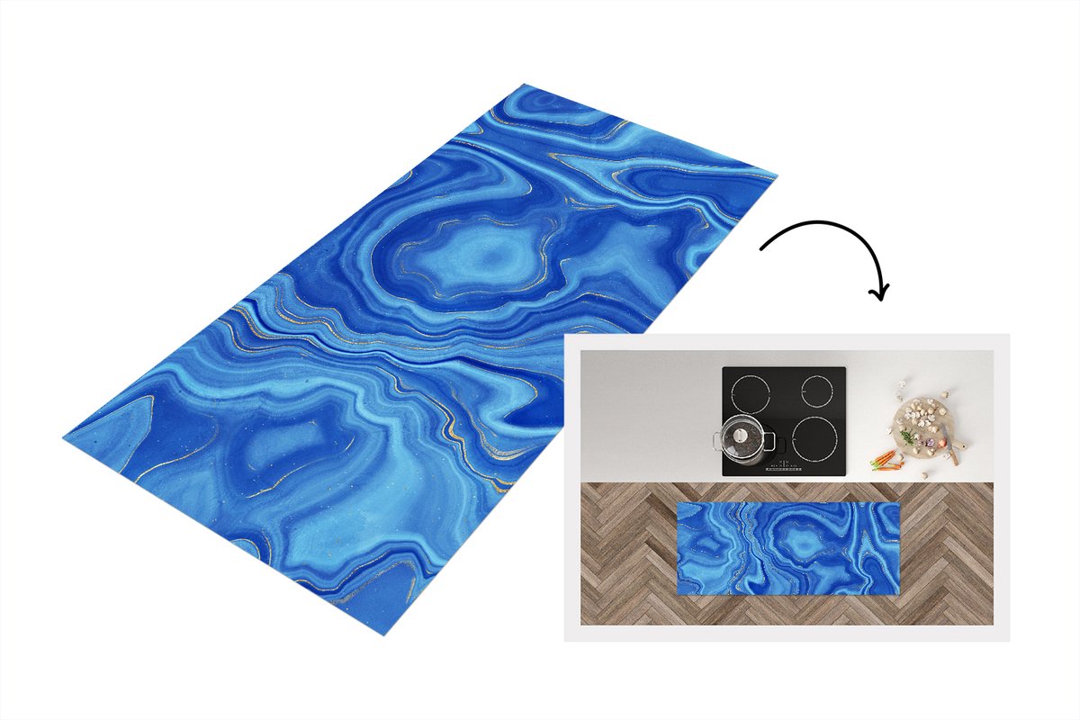 KitchenYeah Keukenloper - Loper keuken - Marmer - Blauw - Hemel - 120x50 cm - Keukenloper vinyl Multicolor
