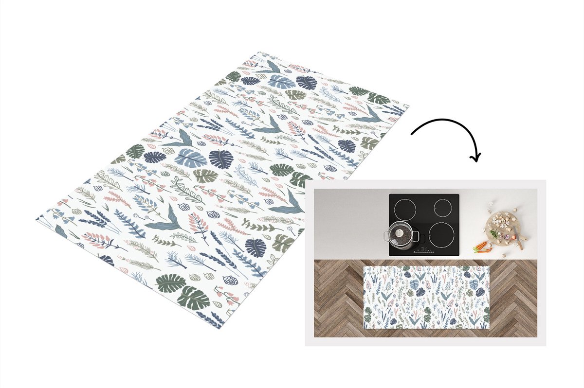 KitchenYeah Keukenloper - Loper keuken - Patronen - Bloemen - Planten - 120x60 cm - Keukenloper vinyl Multicolor