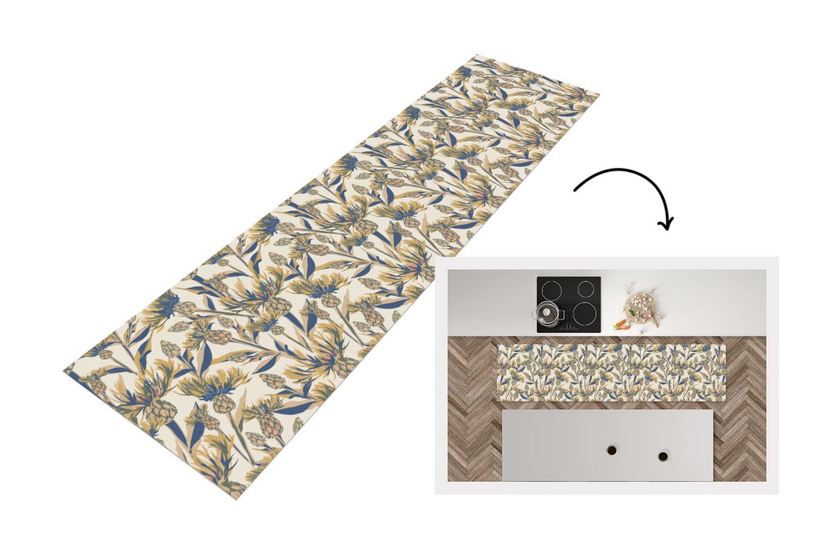 KitchenYeah Keukenloper - Loper keuken - Bloemen - Patroon - Design - Natuur - 240x60 cm - Keukenloper vinyl Multicolor