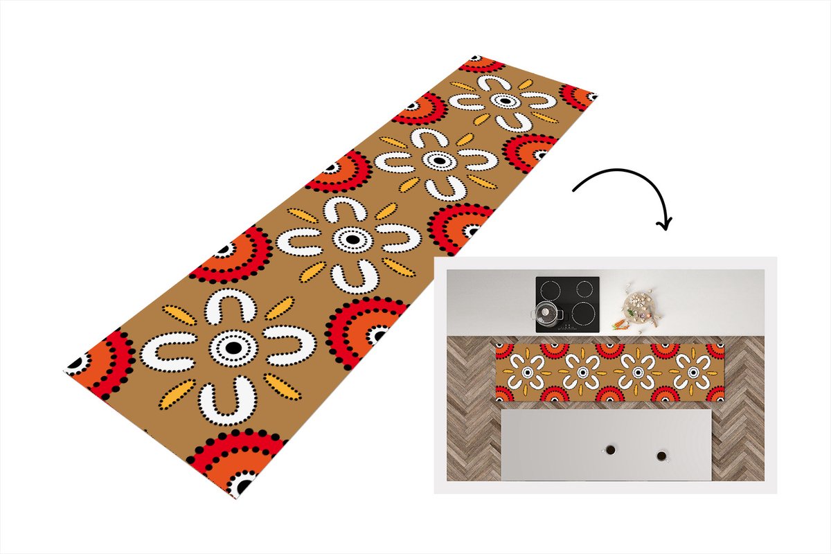 KitchenYeah Keukenloper - Loper keuken - Design - Bloemen - Stippen - 240x60 cm - Keukenloper vinyl Multicolor