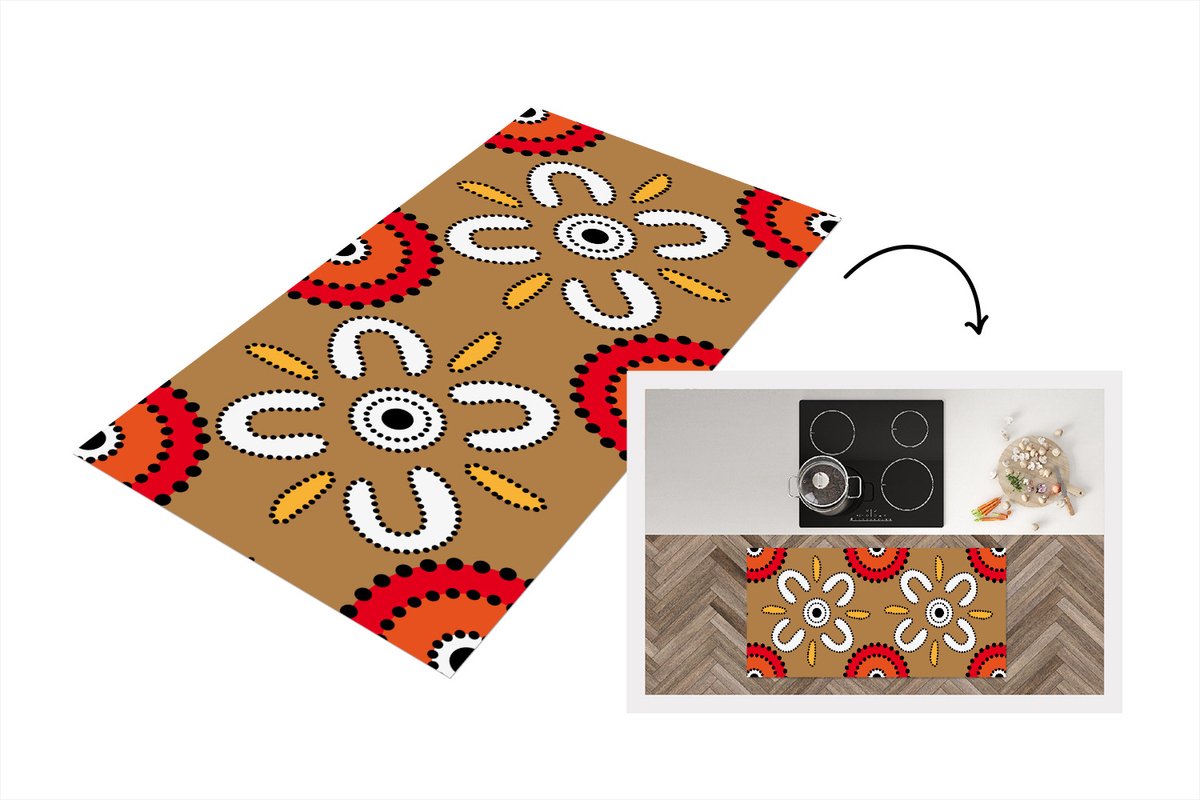 KitchenYeah Keukenloper - Loper keuken - Design - Bloemen - Stippen - 120x60 cm - Keukenloper vinyl Multicolor