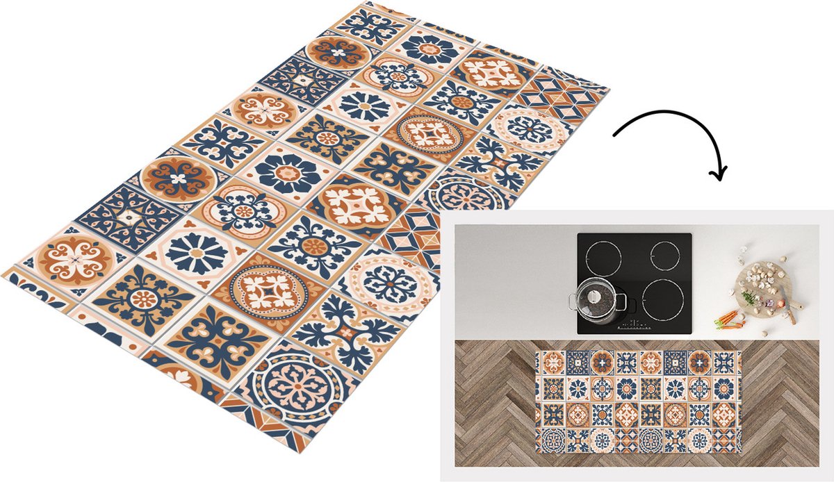KitchenYeah Keukenloper - Loper keuken - Tegels - Patronen - Middellandse Zee - 120x60 cm - Keukenloper vinyl Multicolor