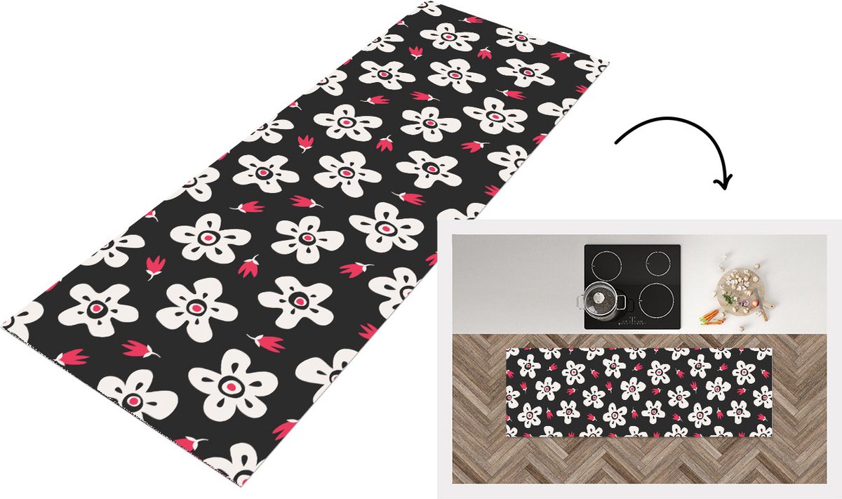 KitchenYeah Keukenloper - Loper keuken - Patronen - Bloemen - Sterren - 180x60 cm - Keukenloper vinyl Multicolor