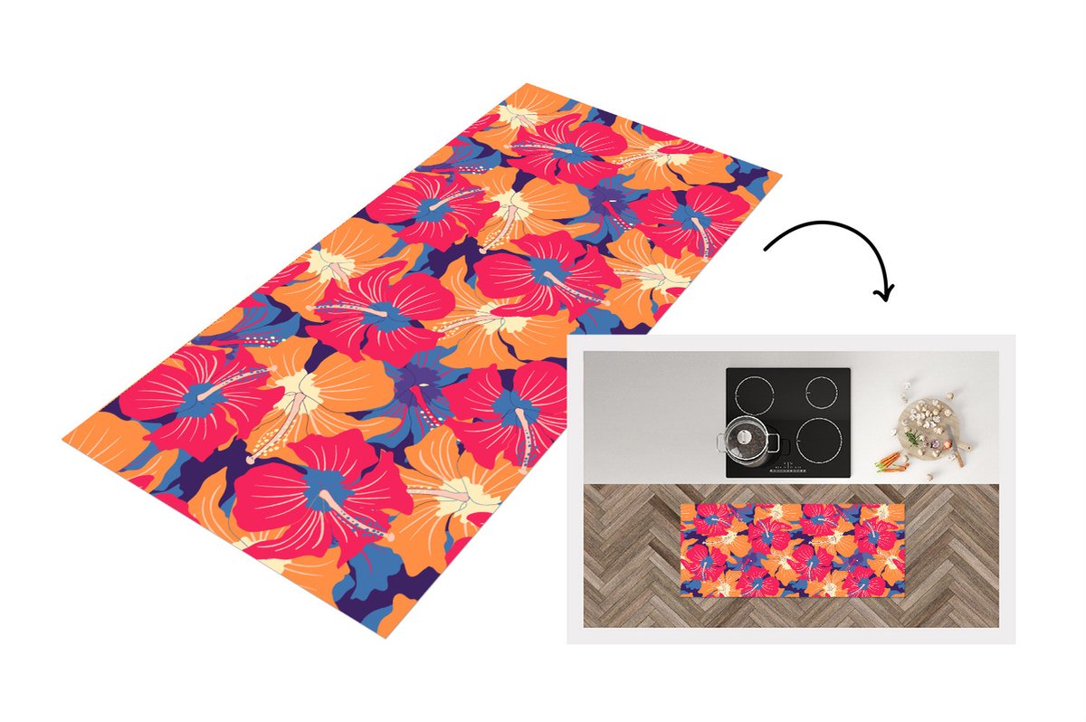 KitchenYeah Keukenloper - Loper keuken - Zomer - Bloemen - Hawaii - Patronen - 120x50 cm - Keukenloper vinyl Multicolor