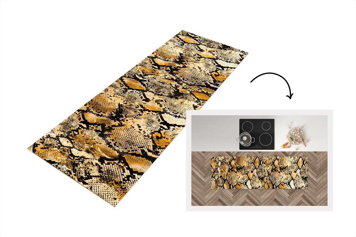 KitchenYeah Keukenloper - Loper keuken - Dierenprint - Slang - Goud - Keukenloper vinyl, foto 2