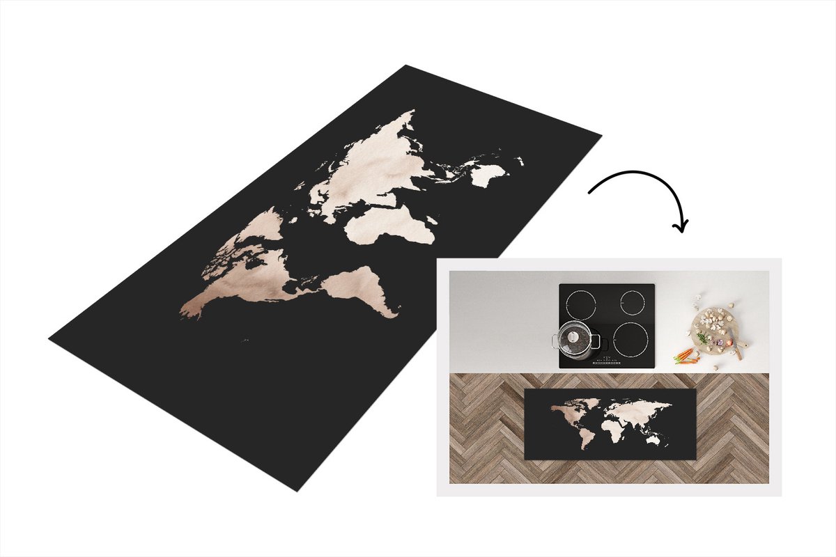 KitchenYeah Keukenloper - Loper keuken - Wereldkaart - Wit - Design - Keukenloper vinyl Multicolor